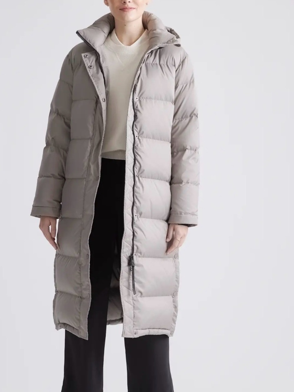 Quince Long Puffer Coat in Light Taupe